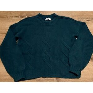 Hollister Teal Cable Knit Crew Neck Sweater Women's Small‎ Fuzzy Cozy
